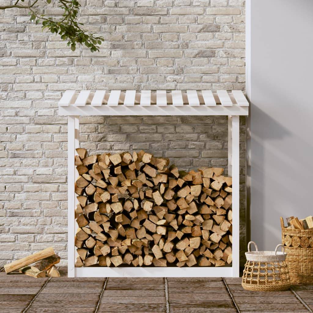 Range-bûches en Bois de Pin Blanc avec Toit Stockage Extérieur 108x65x110cm - ComfortXL Outdoor Living - Image 3