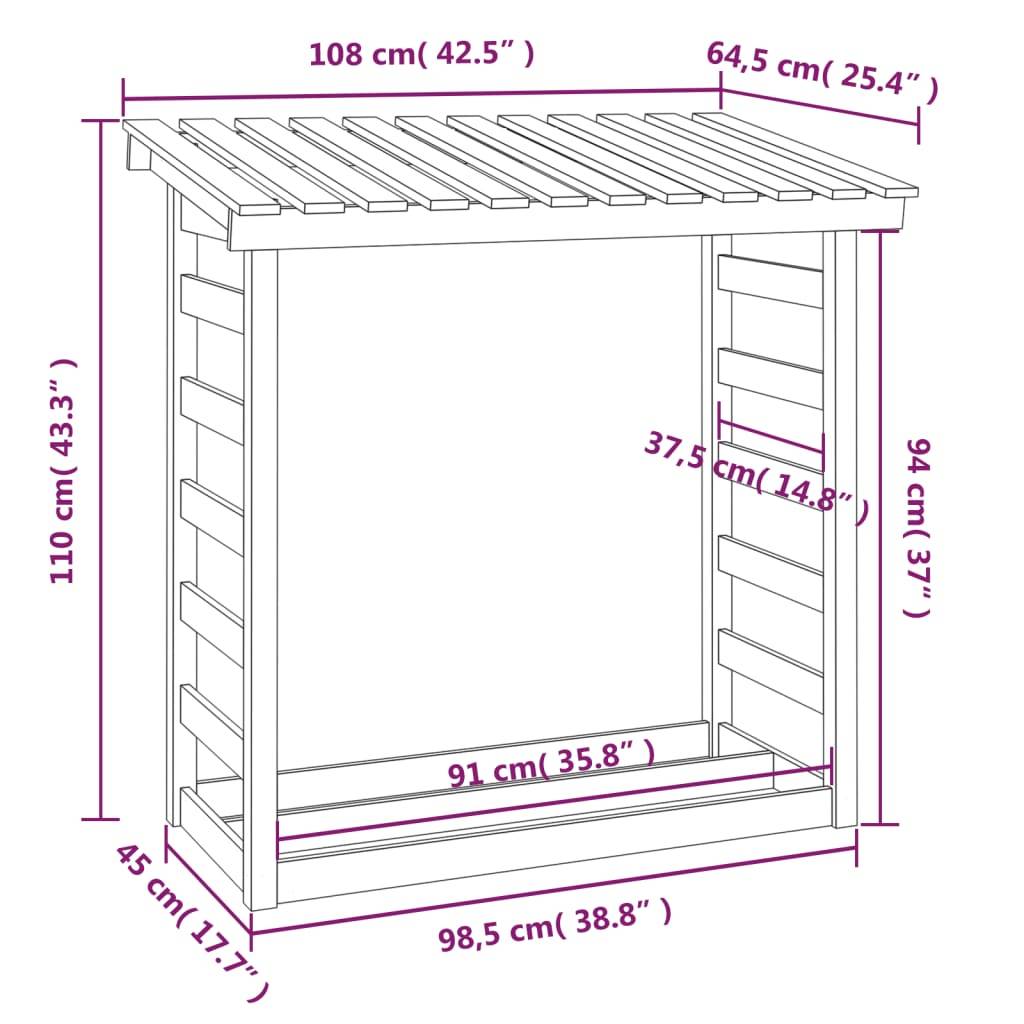 Range-bûches en Bois de Pin Blanc avec Toit Stockage Extérieur 108x65x110cm - ComfortXL Outdoor Living - Image 8