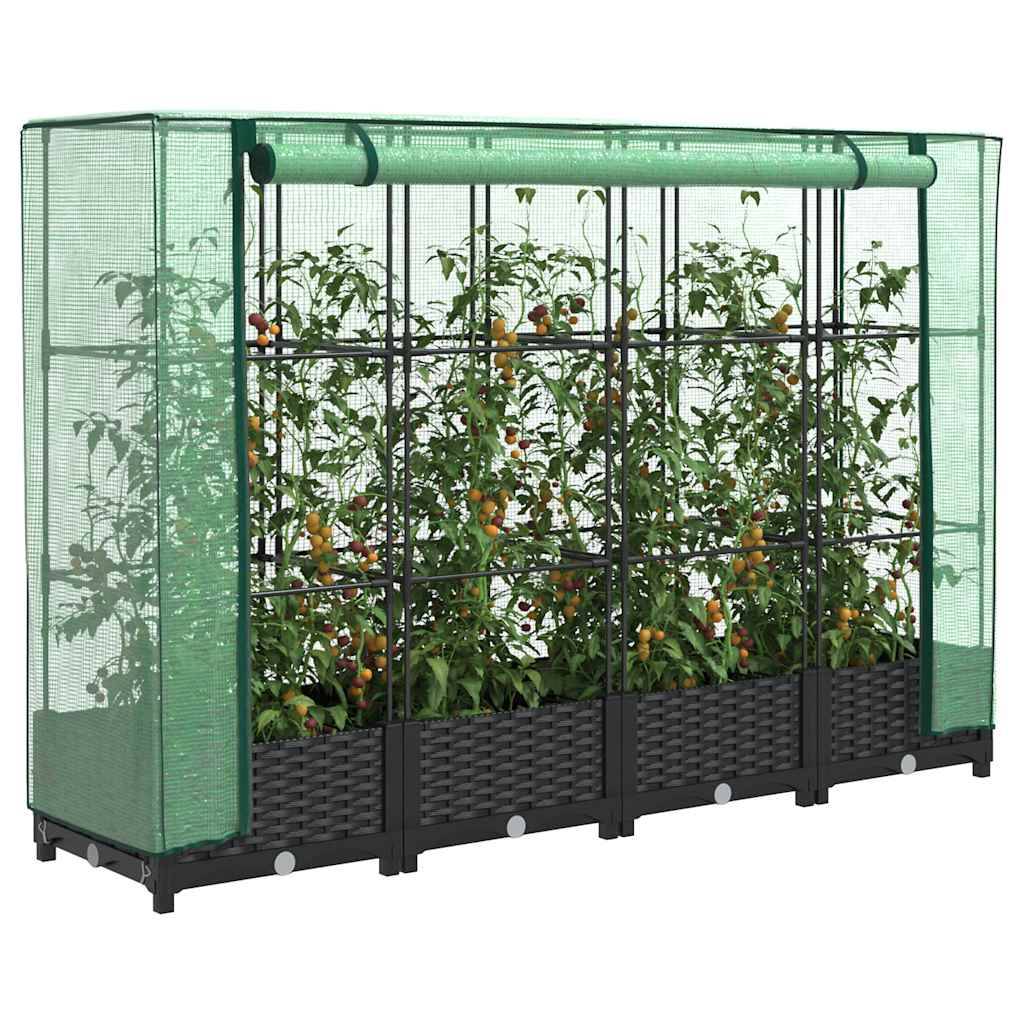 ComfortXL - Carré potager surélevé avec serre aspect rotin pour balcon jardin Noir 160x40cm – ComfortXL Outdoor Living - Image 1