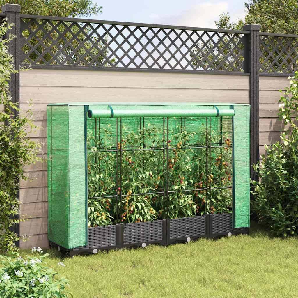 ComfortXL - Carré potager surélevé avec serre aspect rotin pour balcon jardin Noir 160x40cm – ComfortXL Outdoor Living - Image 3