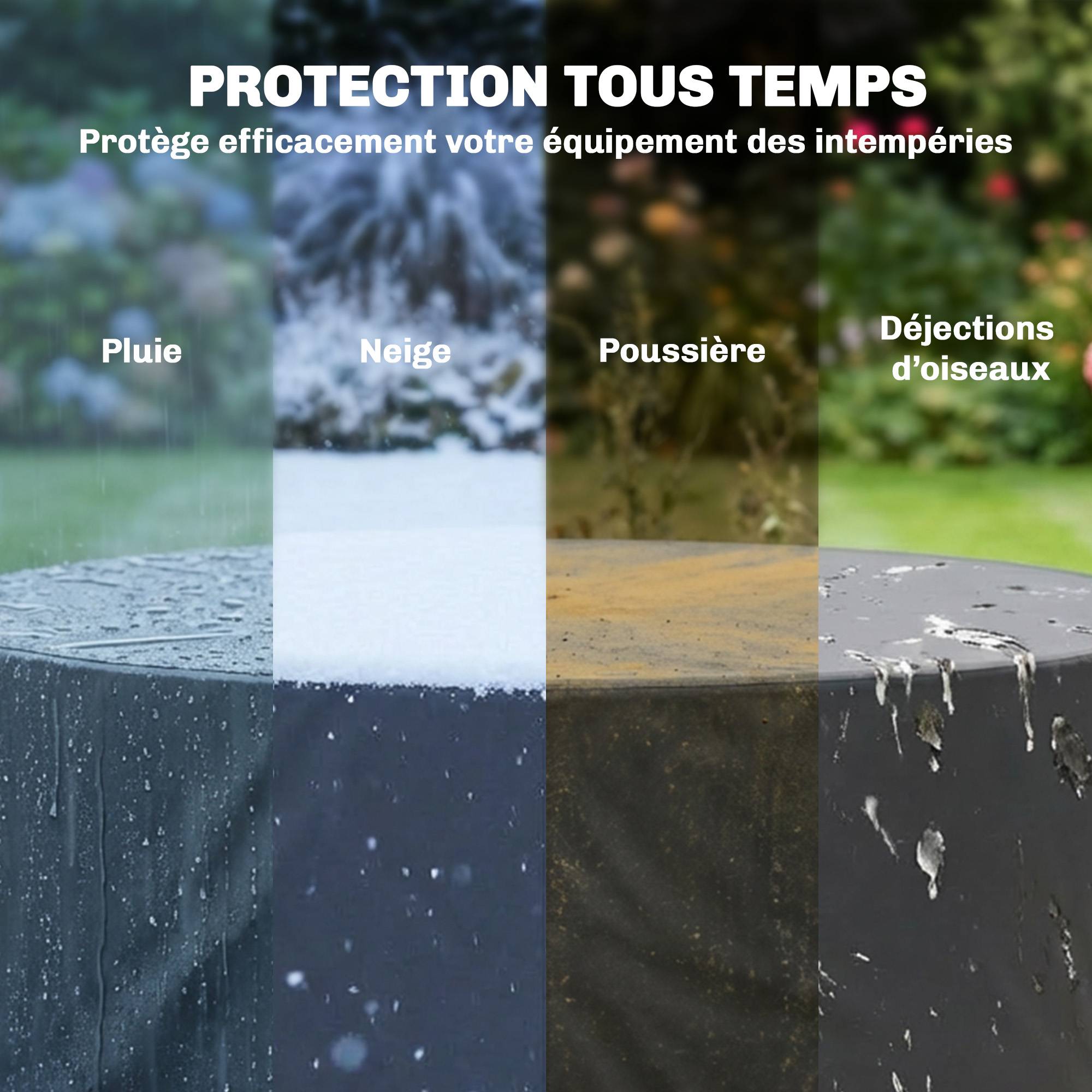 Housse de mobilier de jardin imperméable pour table ronde, tissu Oxford 420D pour jardin extérieur, Ø200 x 80 cm, noir - Image 8