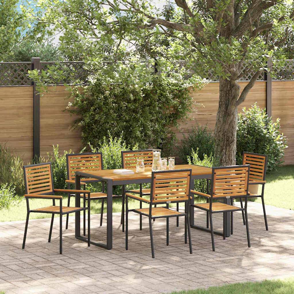 Ensemble salle à manger jardin 7 pcs Polyrotin Bois Acacia Noir et Marron 160 x 80 x 75 cm - PANGIVO - Image 1