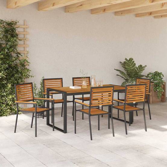 Ensemble salle à manger jardin 7 pcs Polyrotin Bois Acacia Noir et Marron 160 x 80 x 75 cm - PANGIVO - Image 4