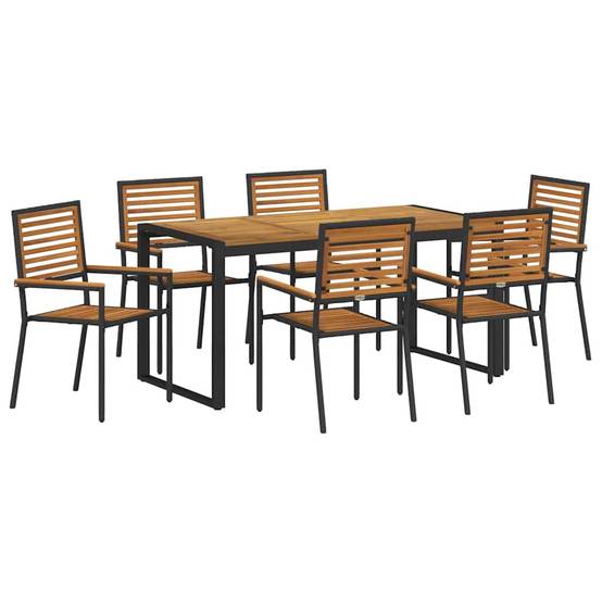 Ensemble salle à manger jardin 7 pcs Polyrotin Bois Acacia Noir et Marron 160 x 80 x 75 cm - PANGIVO - Image 2