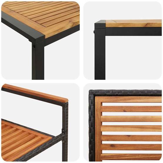 Ensemble salle à manger jardin 7 pcs Polyrotin Bois Acacia Noir et Marron 160 x 80 x 75 cm - PANGIVO - Image 9