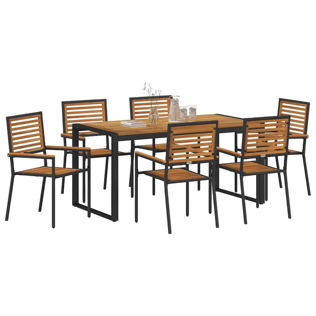Ensemble salle à manger jardin 7 pcs Polyrotin Bois Acacia Noir et Marron 160 x 80 x 75 cm - PANGIVO - Image 3