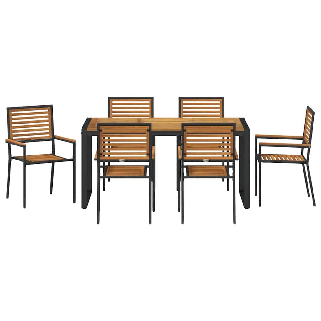 Ensemble salle à manger jardin 7 pcs Polyrotin Bois Acacia Noir et Marron 160 x 80 x 75 cm - PANGIVO - Image 7