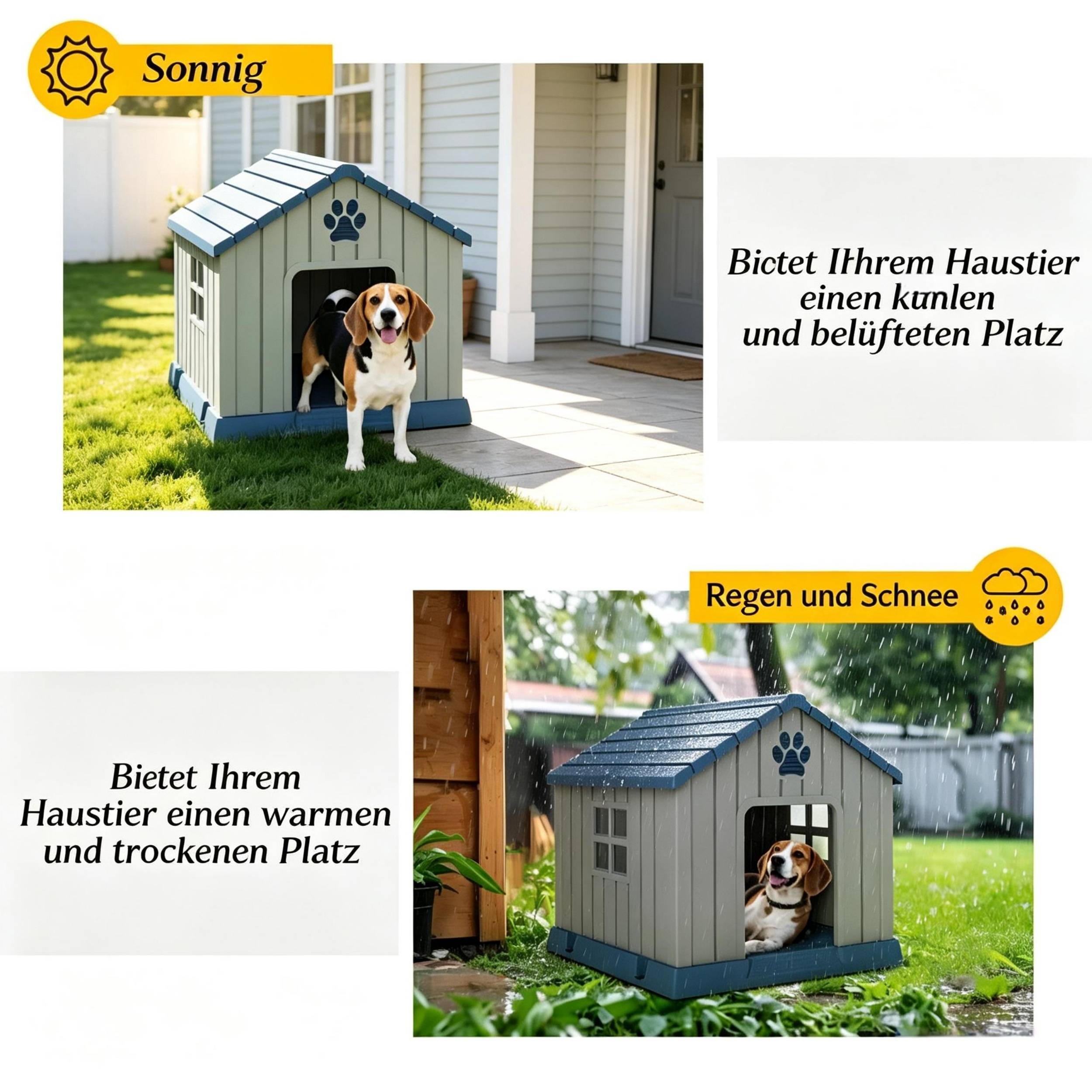 ComfortXL - Niche pour chien en plastique 85 x 79 x 82 cm bleu gris extérieur surélevée ventilée résistante pour jardin - Image 3