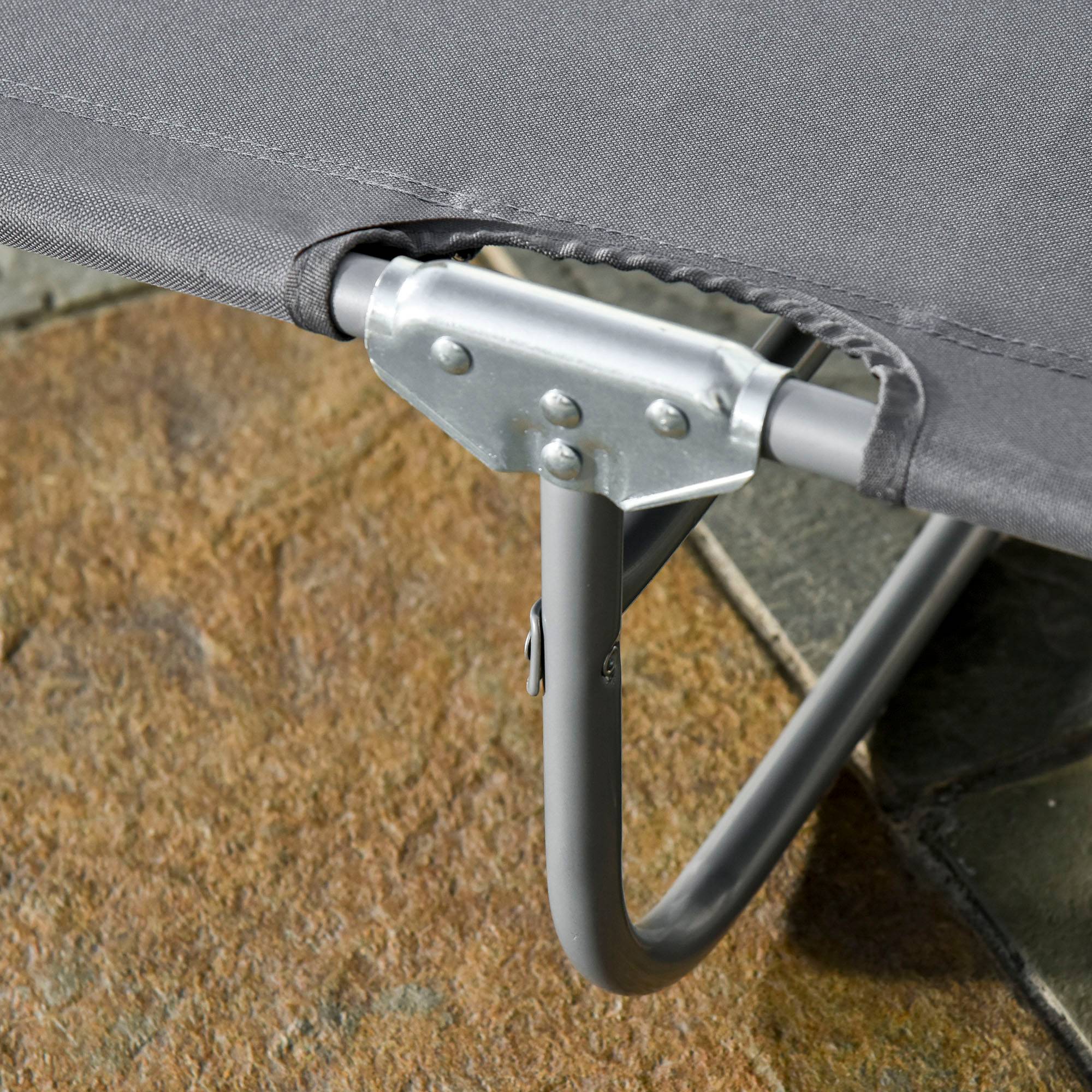 Transat pliant gris avec dossier inclinable 5 positions, assise tissu Oxford respirant, 187×55×24cm, plage piscine jardin - Image 9