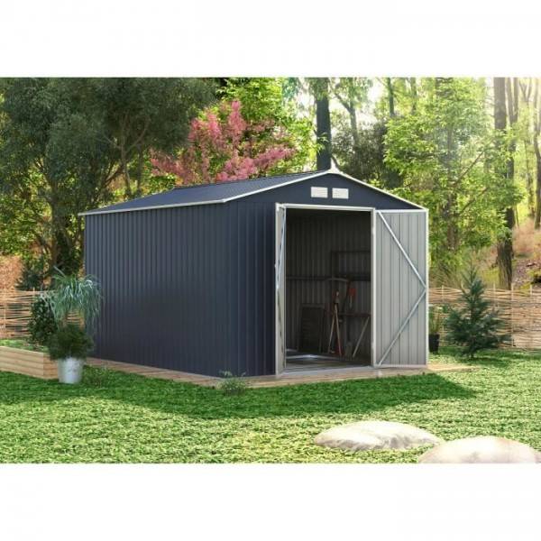 Sans Marque - Abri de jardin en métal 8,84 m² - 277 x 319 x 202 cm - VELASCO - Kit d'ancrage inclus, 2 portes battantes - Gris - Image 2