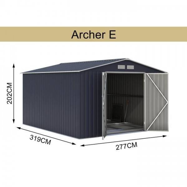Sans Marque - Abri de jardin en métal 8,84 m² - 277 x 319 x 202 cm - VELASCO - Kit d'ancrage inclus, 2 portes battantes - Gris - Image 3