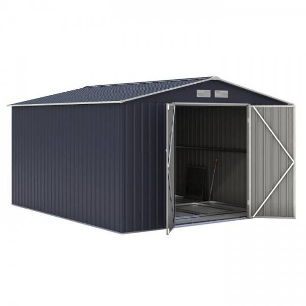 Sans Marque - Abri de jardin en métal 8,84 m² - 277 x 319 x 202 cm - VELASCO - Kit d'ancrage inclus, 2 portes battantes - Gris - Image 1
