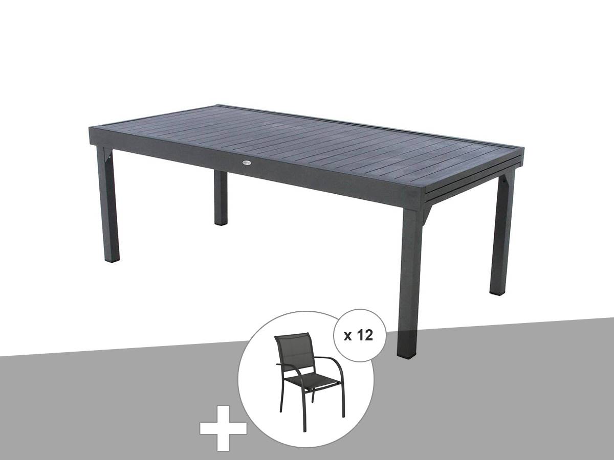 Hesperide - Ensemble repas table extensible rectangulaire alu Graphite Piazza + 12 fauteuils Piazza - Hespéride - Imagen 1