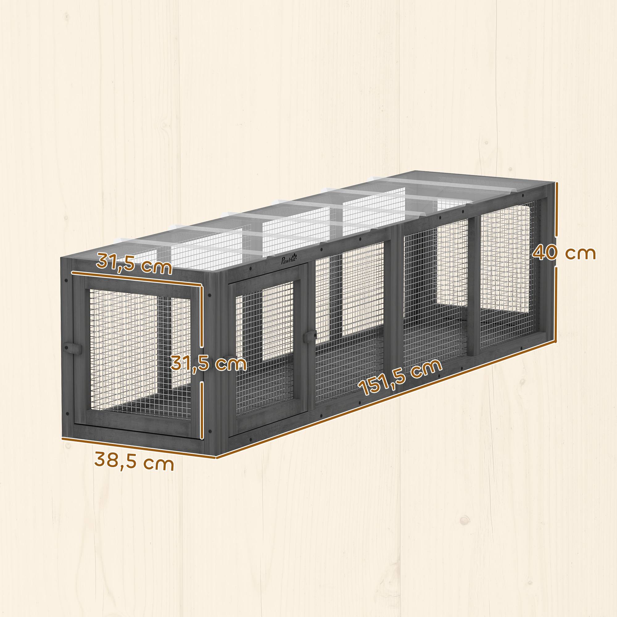 ComfortXL - Tunnel pour chat extérieur en sapin gris 151,5 x 38,5 x 40 cm modulable avec 3 portes pour chats jusqu’à 10 kg - Image 3