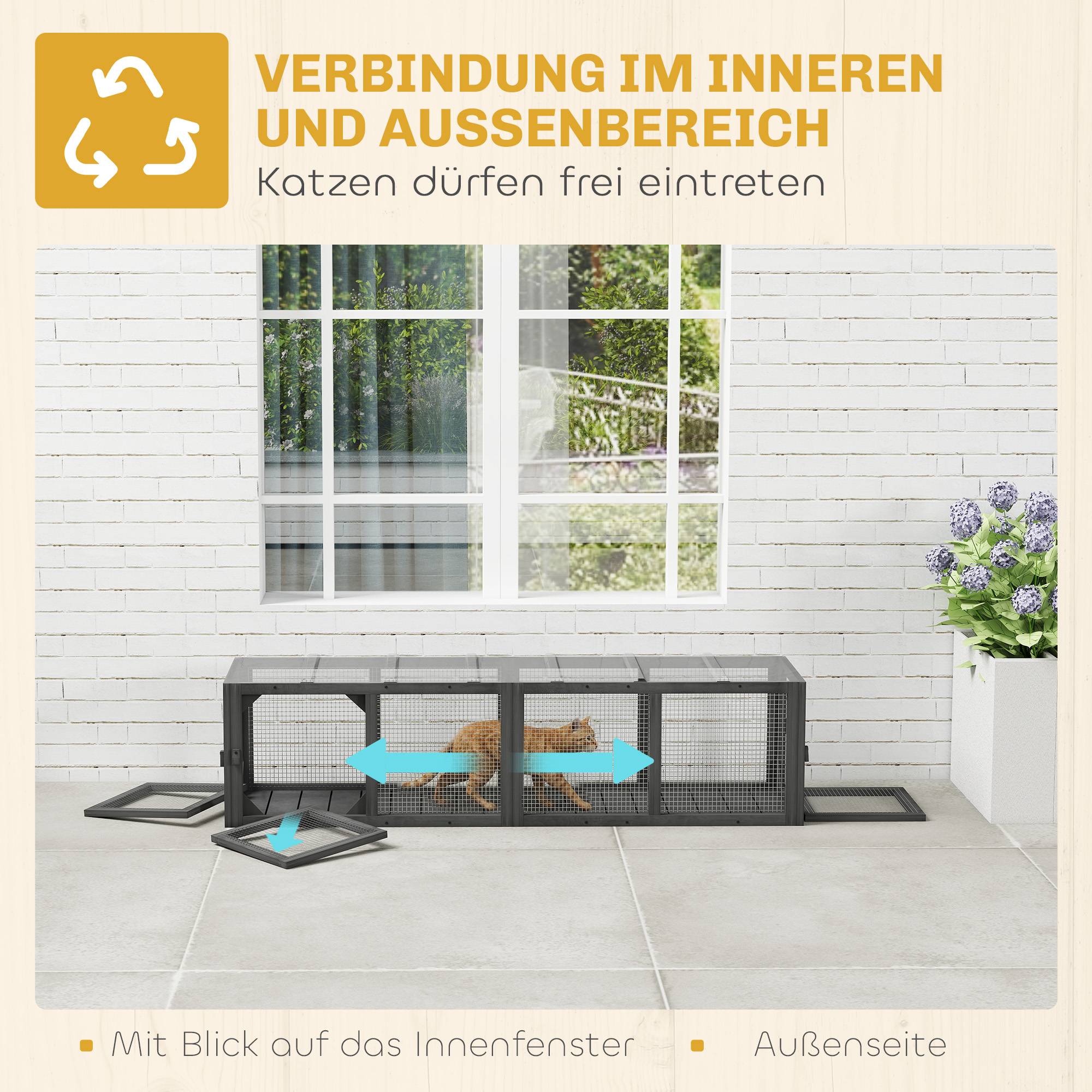 ComfortXL - Tunnel pour chat extérieur en sapin gris 151,5 x 38,5 x 40 cm modulable avec 3 portes pour chats jusqu’à 10 kg - Image 4