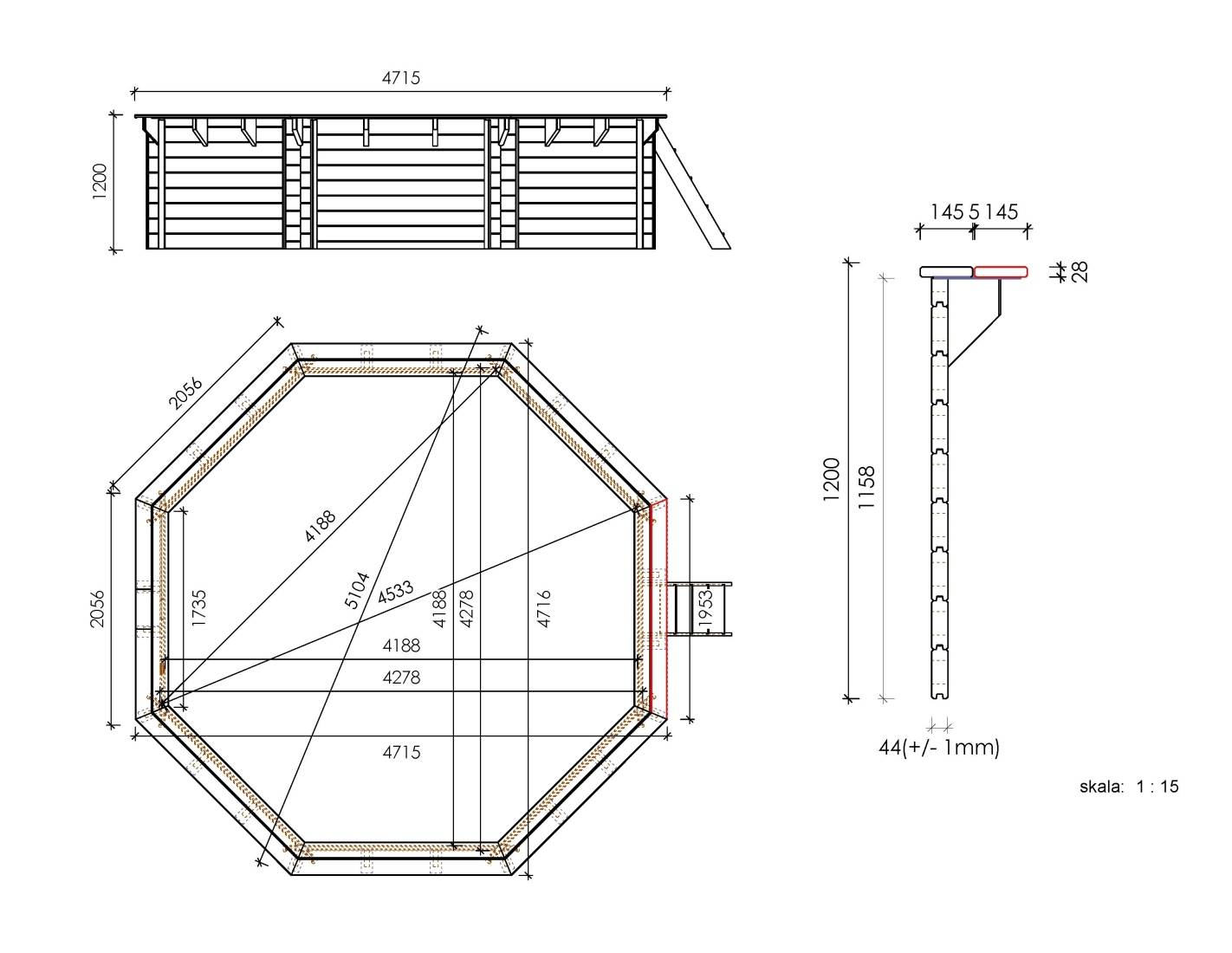 Altanka - Piscine en bois 4.71x4.72 - H.1.2 m autoportante - BAS753OSP+SZA7 - Imagen 6