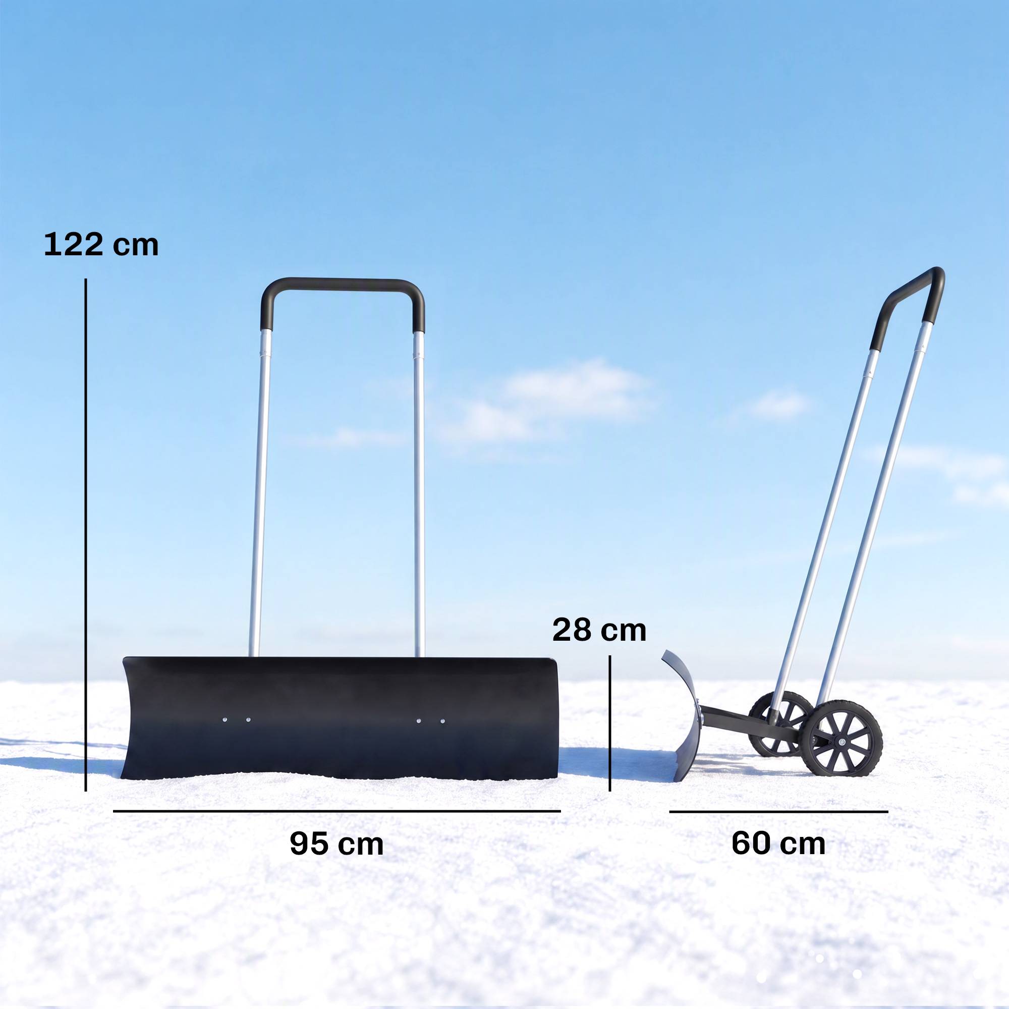 ComfortXL - Pousse-neige aluminium noir lame 95 cm avec roues poignée réglable pour allées déneigement confortable - Image 3