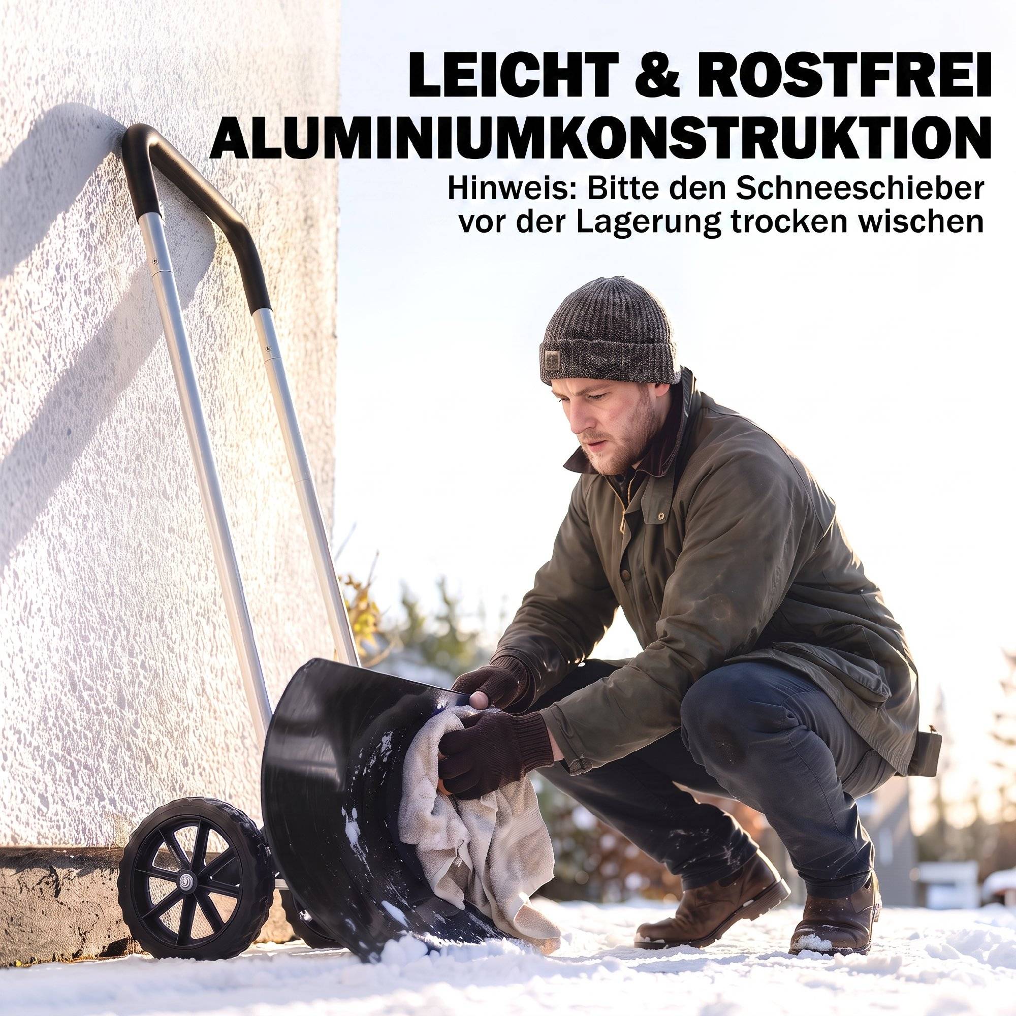 ComfortXL - Pousse-neige aluminium noir lame 95 cm avec roues poignée réglable pour allées déneigement confortable - Image 4