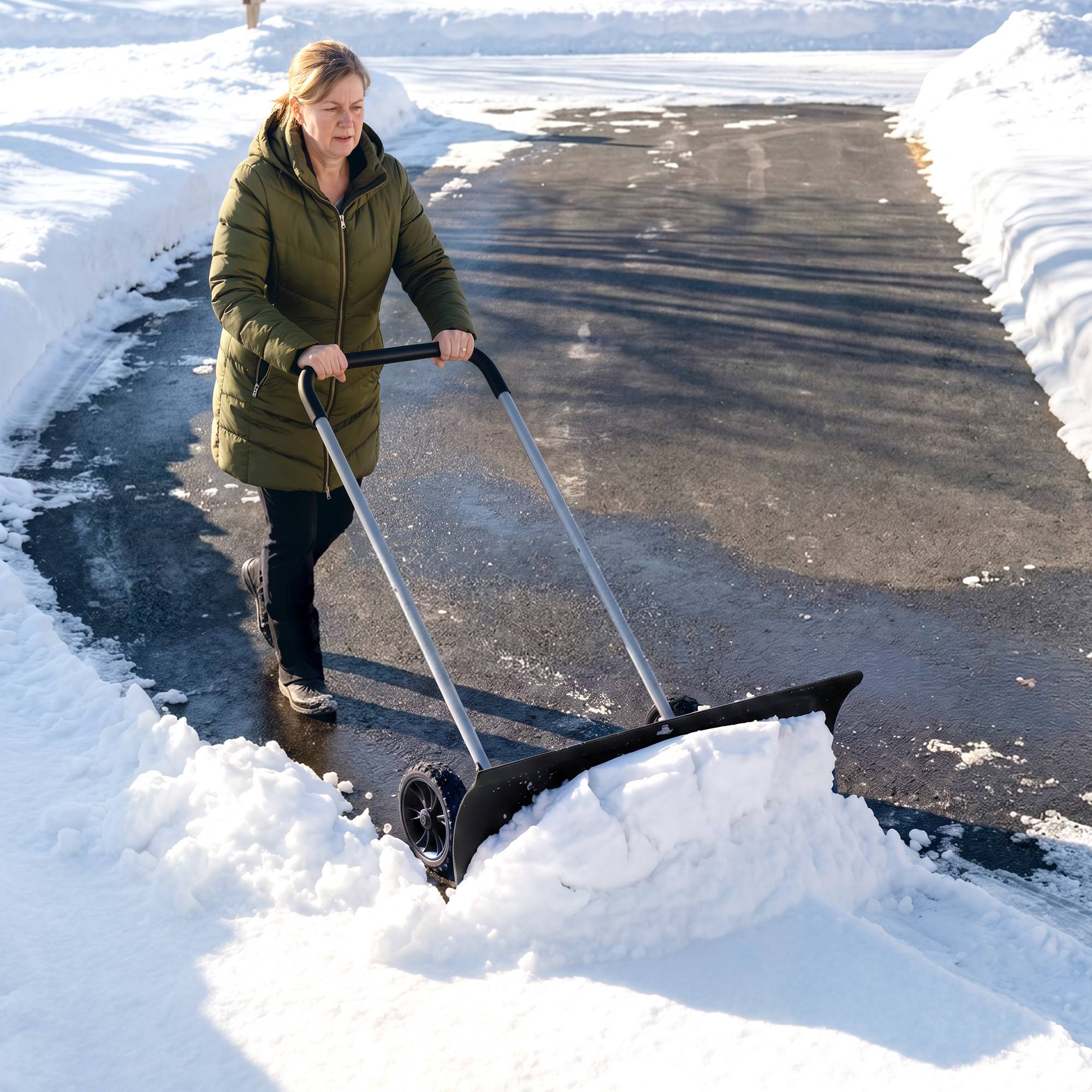 ComfortXL - Pousse-neige aluminium noir lame 95 cm avec roues poignée réglable pour allées déneigement confortable - Image 8