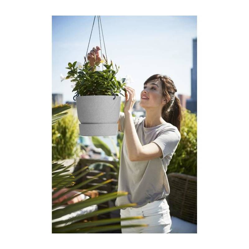 Elho - Elho Pot De Fleurs A Suspendre Greenville 24 - Exterieur - O 23,9 X H 20,3 Cm - Gris Beton Vivant - Imagen 5