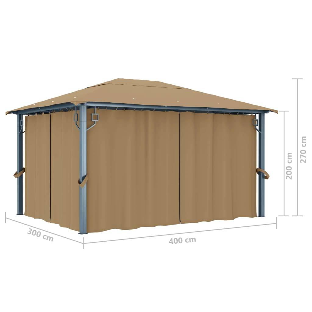 Pavillon de Jardin Aluminium avec Rideaux et Moustiquaires Tonnelle pour Fête Taupe 4x3 m – ComfortXL Outdoor Living - Image 5