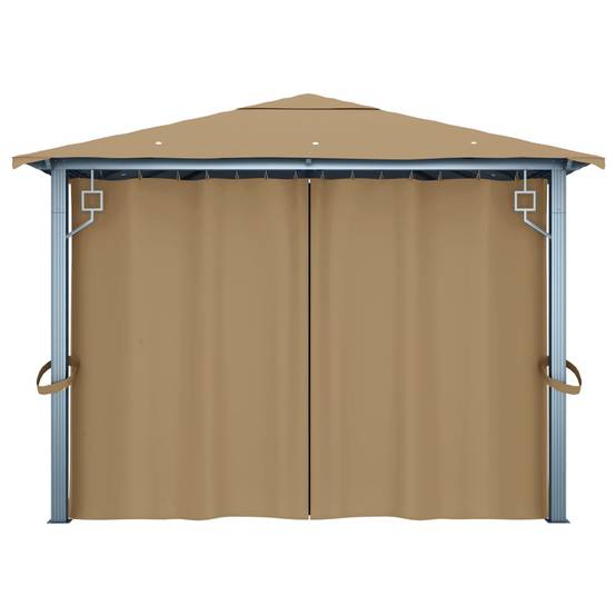 Pavillon de Jardin Aluminium avec Rideaux et Moustiquaires Tonnelle pour Fête Taupe 4x3 m – ComfortXL Outdoor Living - Image 7