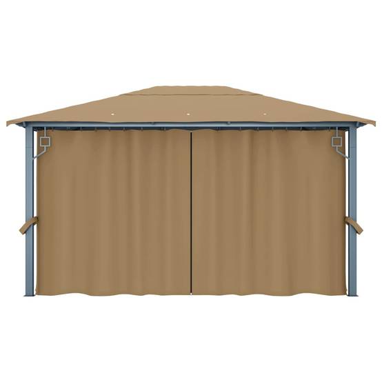 Pavillon de Jardin Aluminium avec Rideaux et Moustiquaires Tonnelle pour Fête Taupe 4x3 m – ComfortXL Outdoor Living - Image 6