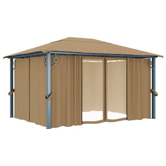 Pavillon de Jardin Aluminium avec Rideaux et Moustiquaires Tonnelle pour Fête Taupe 4x3 m – ComfortXL Outdoor Living - Image 2
