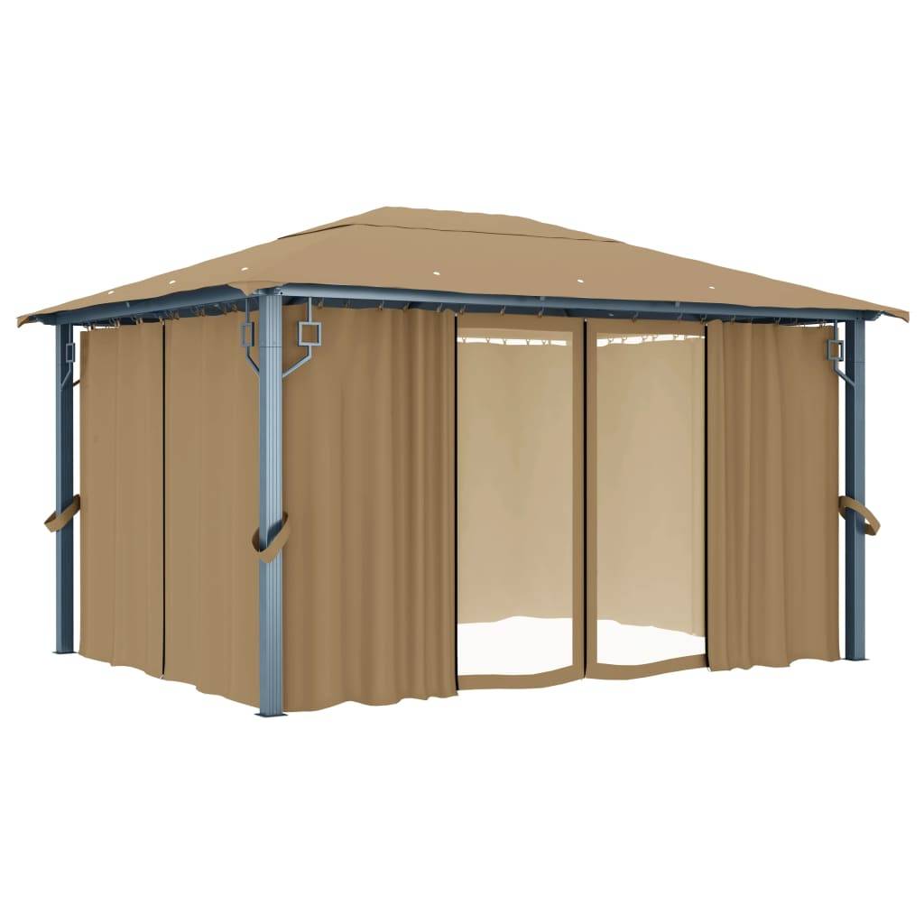 Pavillon de Jardin Aluminium avec Rideaux et Moustiquaires Tonnelle pour Fête Taupe 4x3 m – ComfortXL Outdoor Living - Image 2