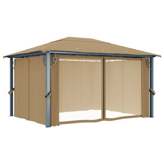 Pavillon de Jardin Aluminium avec Rideaux et Moustiquaires Tonnelle pour Fête Taupe 4x3 m – ComfortXL Outdoor Living - Image 3