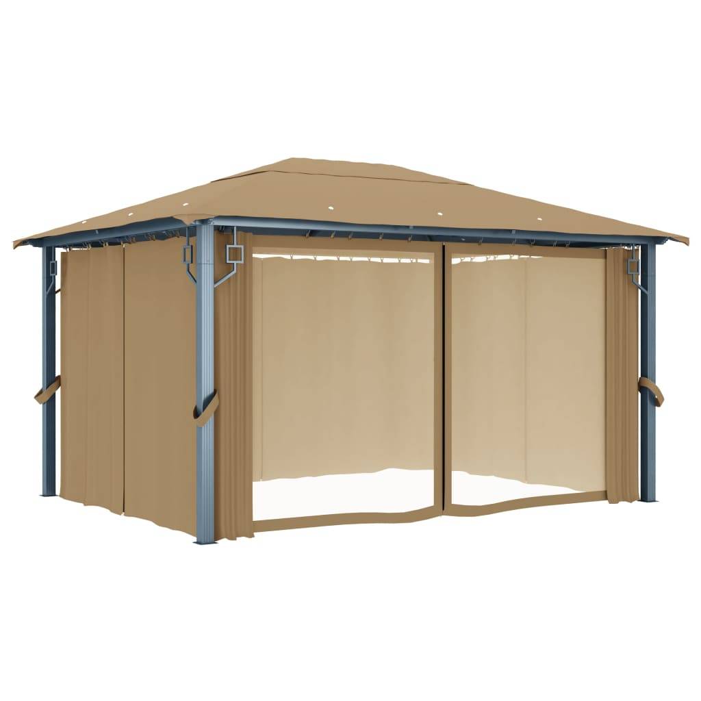 Pavillon de Jardin Aluminium avec Rideaux et Moustiquaires Tonnelle pour Fête Taupe 4x3 m – ComfortXL Outdoor Living - Image 3