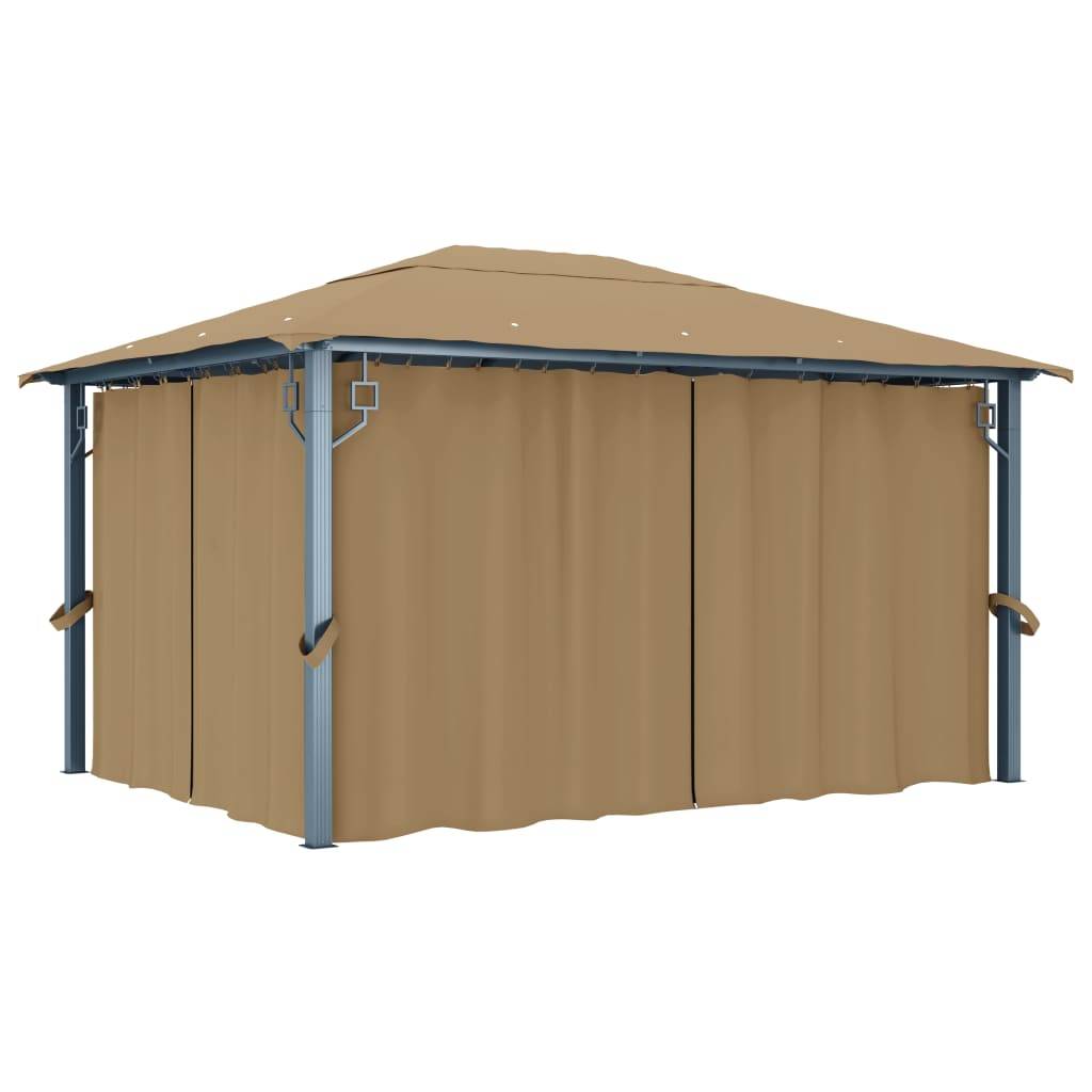 Pavillon de Jardin Aluminium avec Rideaux et Moustiquaires Tonnelle pour Fête Taupe 4x3 m – ComfortXL Outdoor Living - Image 1