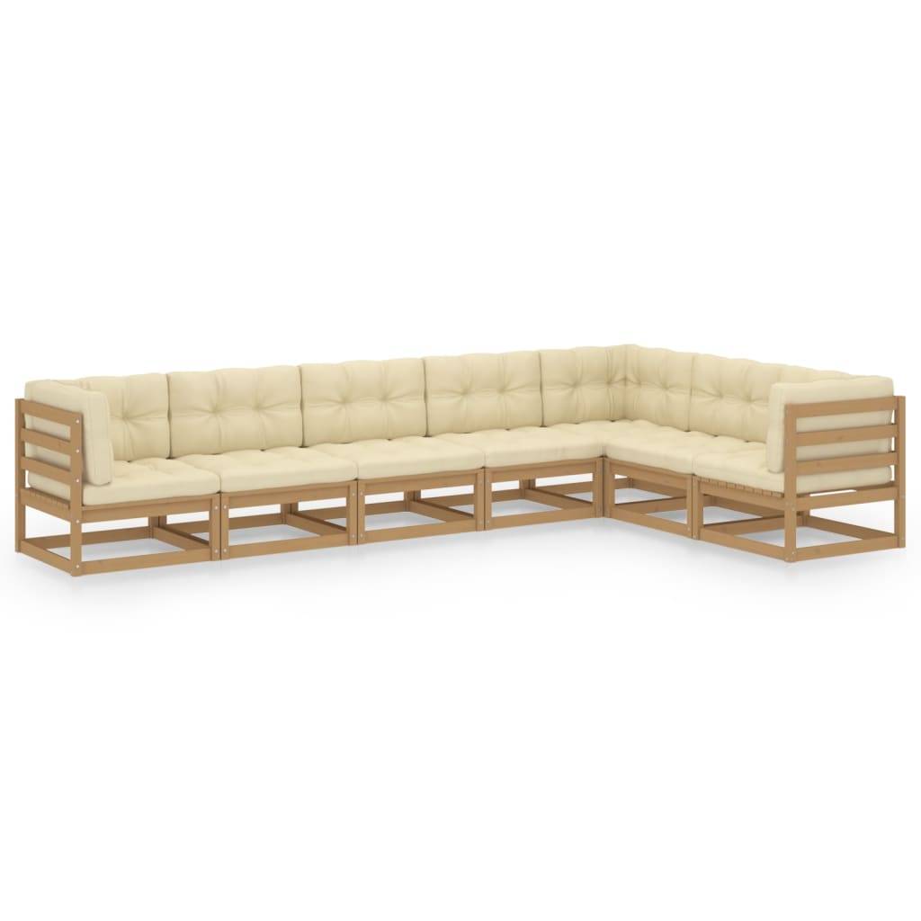 Helloshop26 - Salon de jardin meuble d'extérieur ensemble de mobilier 7 pièces avec coussins marron miel bois de pin - Imagen 1