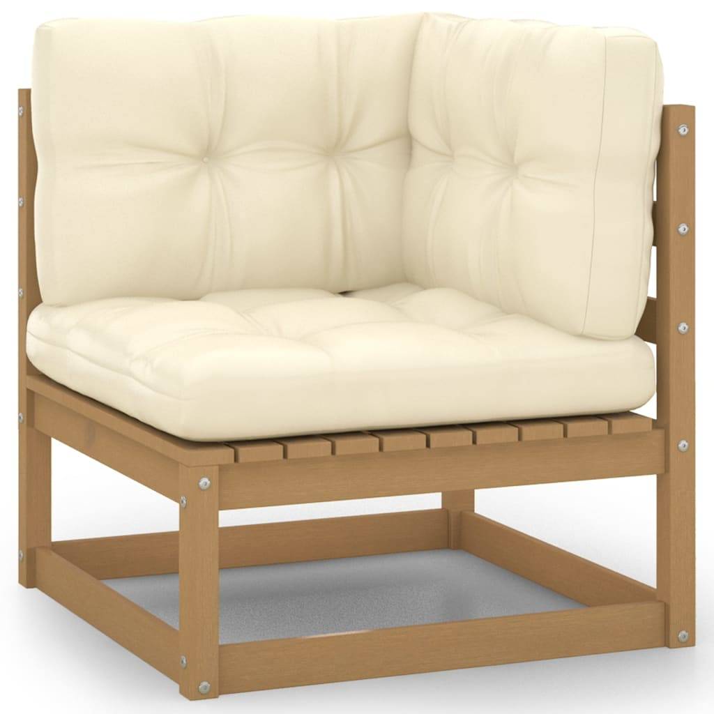 Helloshop26 - Salon de jardin meuble d'extérieur ensemble de mobilier 7 pièces avec coussins marron miel bois de pin - Imagen 3