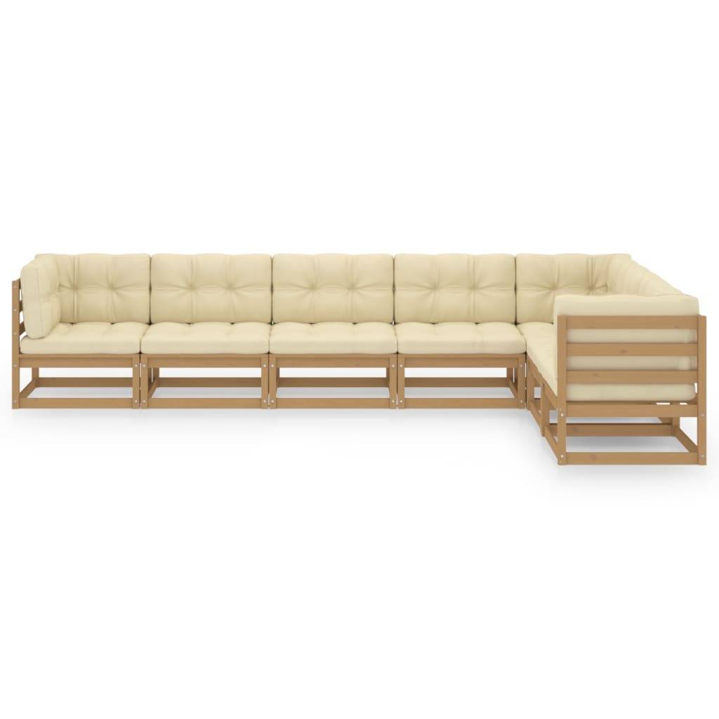 Helloshop26 - Salon de jardin meuble d'extérieur ensemble de mobilier 7 pièces avec coussins marron miel bois de pin - Imagen 2