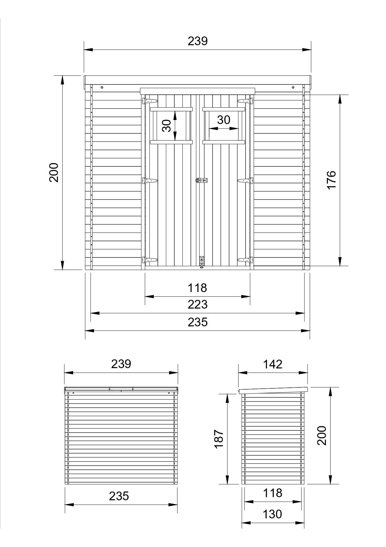Timbela - Abri de jardin en bois l239xL142xH200cm/2.63 m² - Stockage extérieur - Petit abri à outils, Local à vélos - 19 mm d’épaisseur - Timbela M310 - Imagen 6
