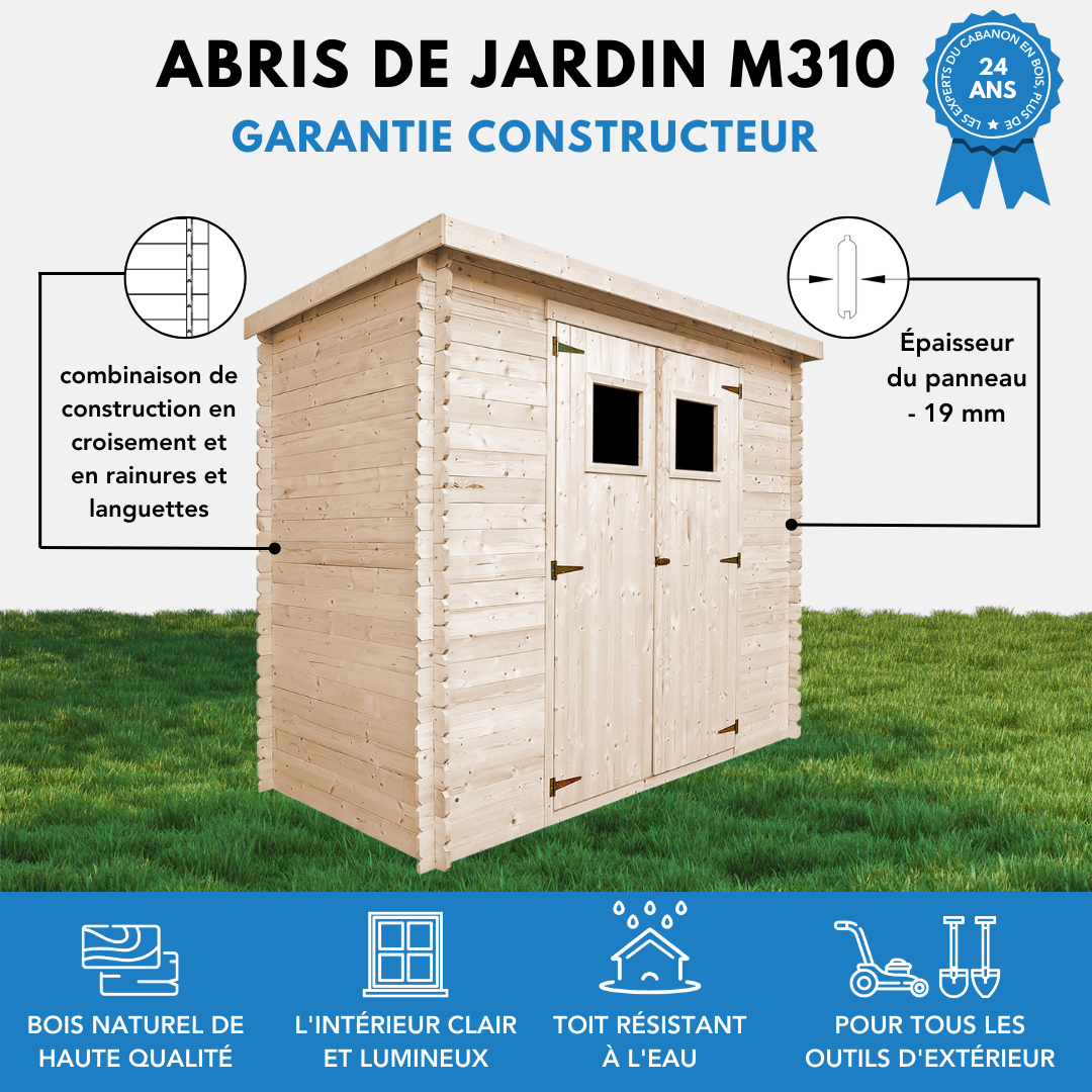 Timbela - Abri de jardin en bois l239xL142xH200cm/2.63 m² - Stockage extérieur - Petit abri à outils, Local à vélos - 19 mm d’épaisseur - Timbela M310 - Imagen 9