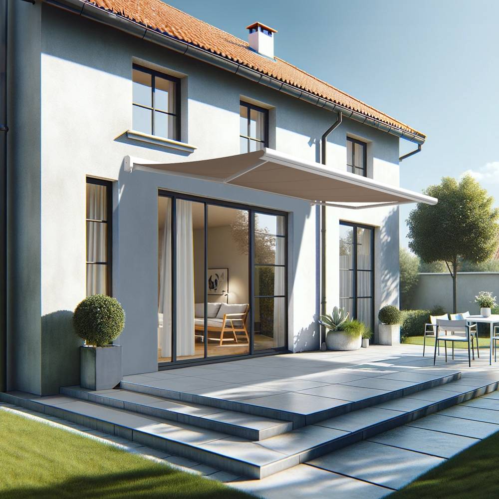 Intersun - Store banne coffre CELESTE 5,00x3,00 M (Manuelle - Blanc - Taupe) - INTERSUN - Imagen 2