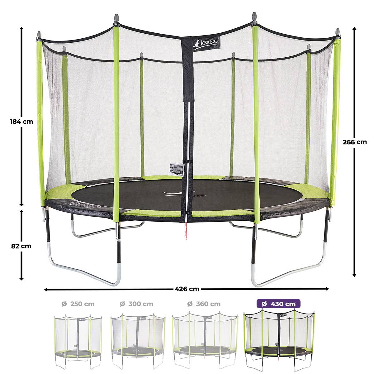 Kangui - Trampoline jardin Ø 430 cm + filet + échelle - JUMPI 430 - Noir/Vert Kangui - Image 3
