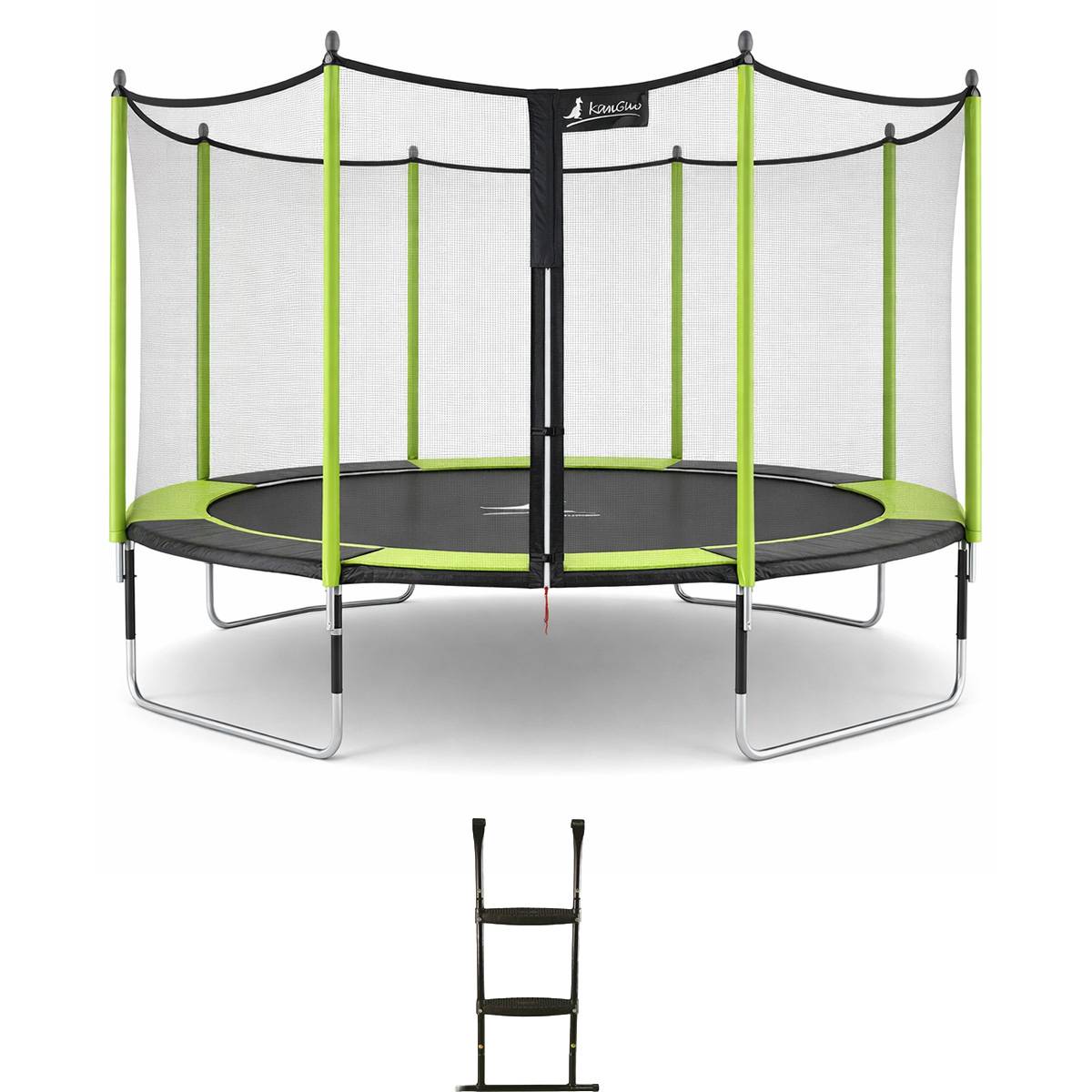 Kangui - Trampoline jardin Ø 430 cm + filet + échelle - JUMPI 430 - Noir/Vert Kangui - Image 1