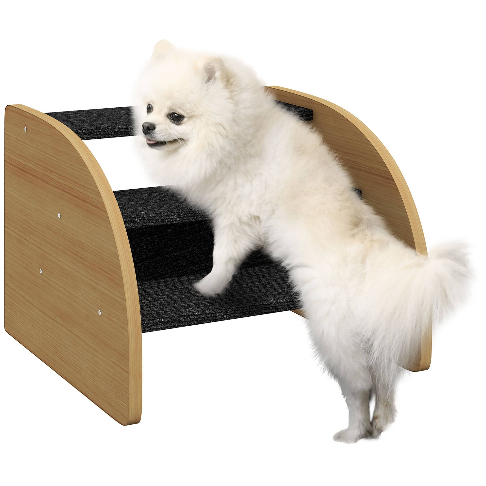 Escalier animaux chien, 3 marches, petit chien, 38,5x38,5x30cm, chêne+noir - Image 1