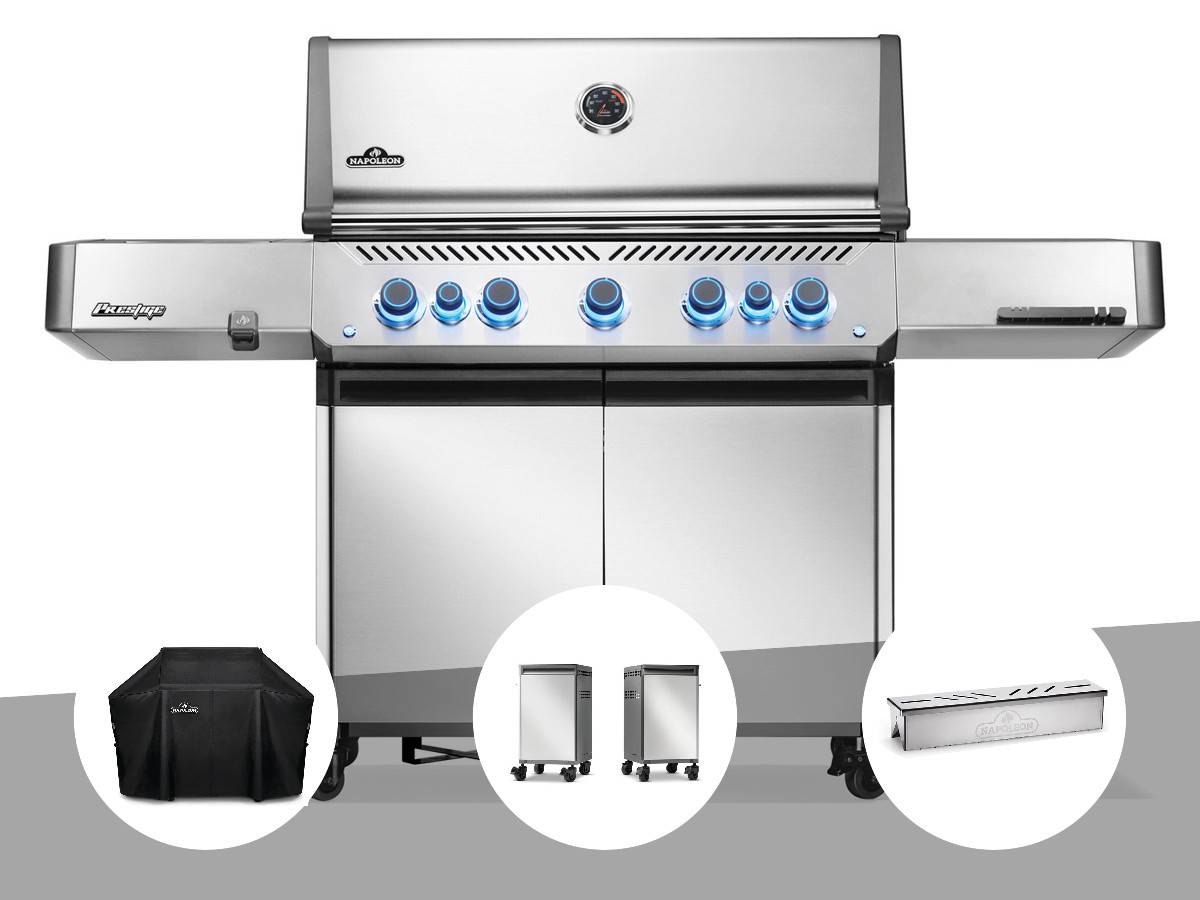 Napoleon - Barbecue à gaz Prestige 665 inox + Housse + Boîtier de fumage + 2 meubles de rangement tablette - Napoléon - Image 1