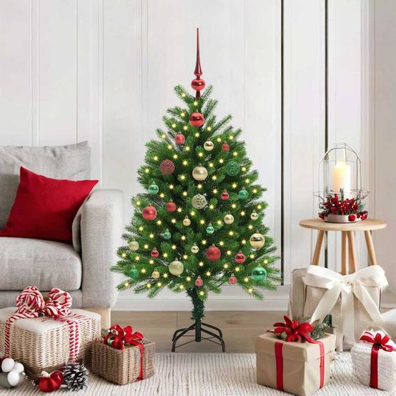 Sapin de Noël | Arbre de Noël avec 150 LED avec support Vert 120 cm PE Maison Chic - Image 2