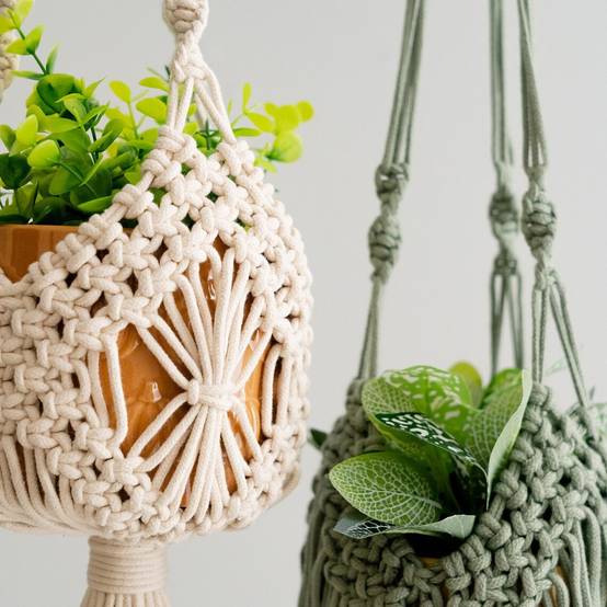 Suspension macramé pour plantes - Décoration bohème - Blanc - Pour balcon/intérieur - Living123 - Image 5