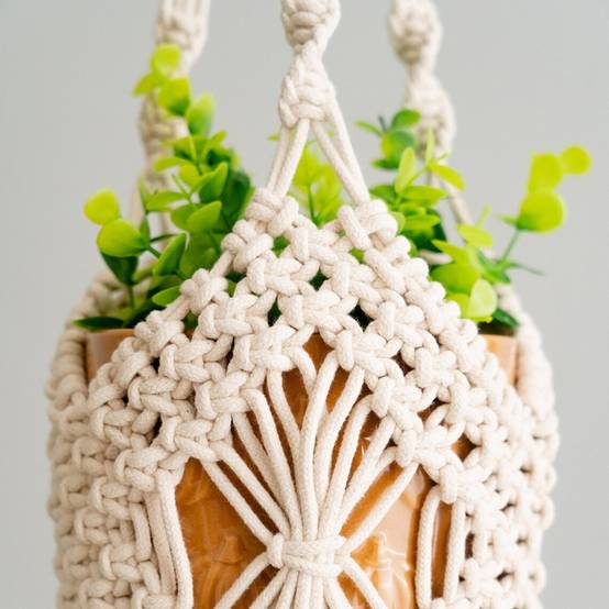 Suspension macramé pour plantes - Décoration bohème - Blanc - Pour balcon/intérieur - Living123 - Image 2