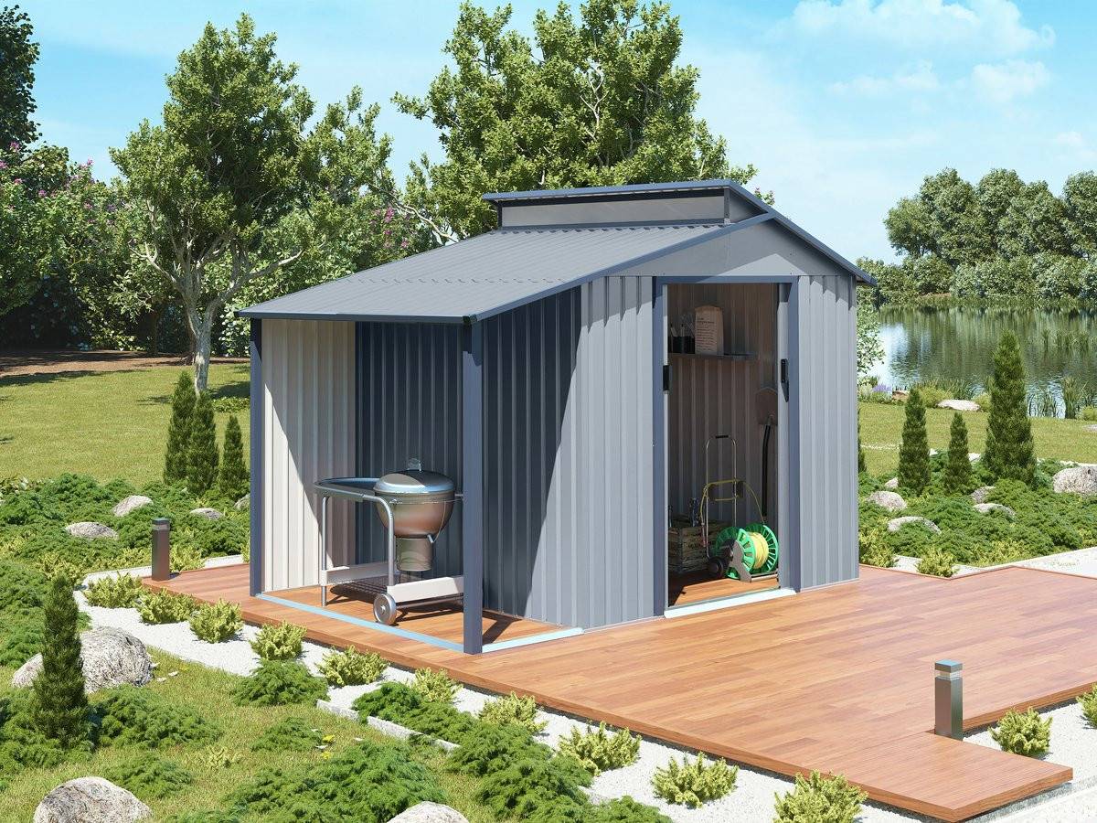 Habitat Et Jardin - Abri De Jardin Métal Avec Pergola "madras" - 5.64 M² - 193 X 292 X 229 Cm - Gris -habitat Et Jardin - Imagen 3