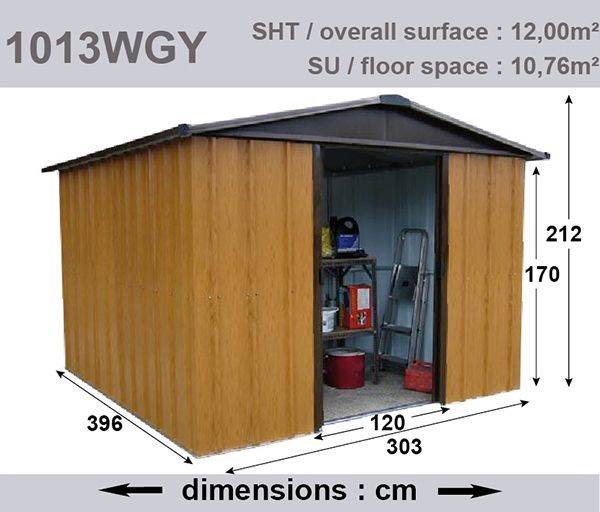 Trigano - Abri Métal 1013WGY - S.H. T. 12,00 m² - H. 212cm - Marron bois Trigano - Imagen 3