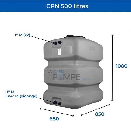 Cuve récupération eau de pluie 500L - Réservoir aérien compact Gris - Polyéthylène - ELBI CPN - Image 2