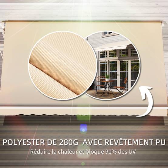 Outsunny Store banne Manuel rétractable Angle Réglable Aluminium Polyester imperméabilisé 3,5L x 2,5l m Beige Outsunny Store banne Manuel rétractable Angle Réglable Aluminium Polyester imperméabilisé 3,5L x 2,5l m Beige