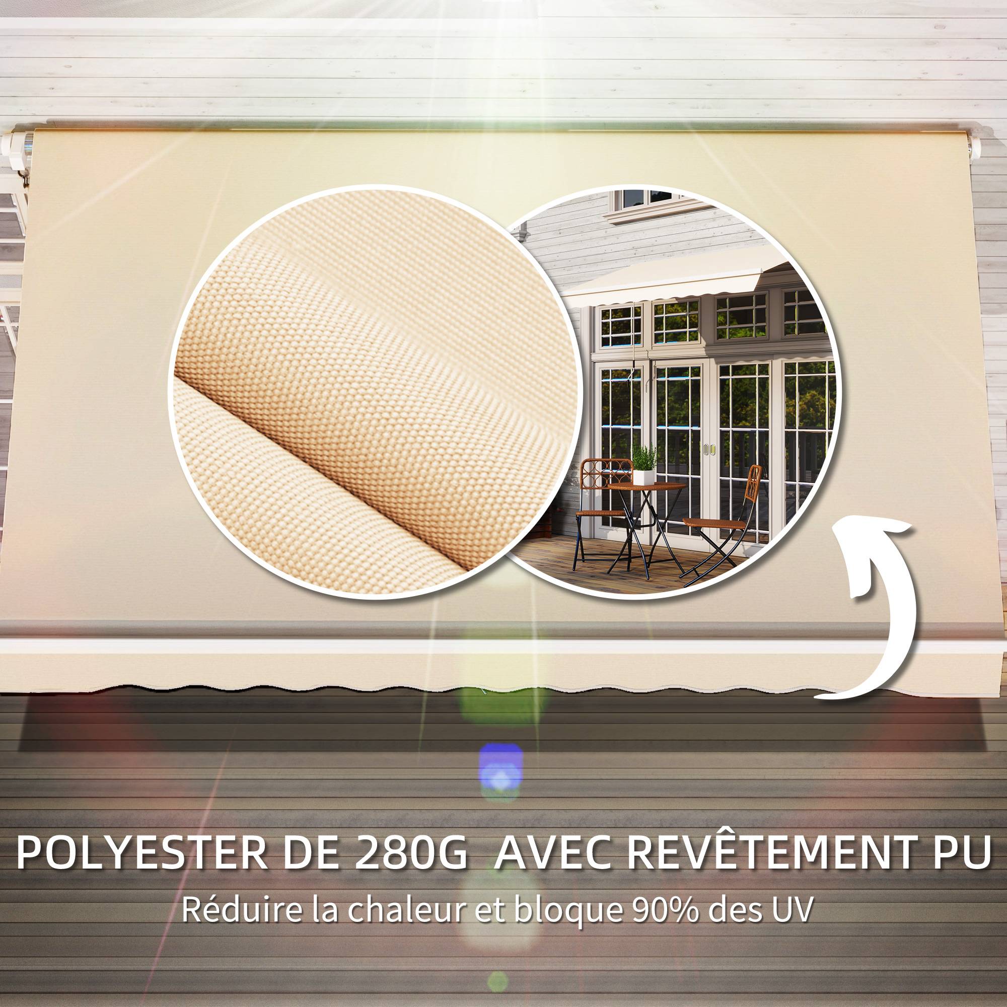 Outsunny Store banne Manuel rétractable Angle Réglable Aluminium Polyester imperméabilisé 3,5L x 2,5l m Beige